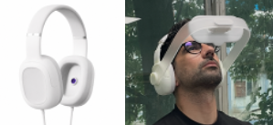 Concept to prototype thumbnail showing headset product render and wearable prototype test