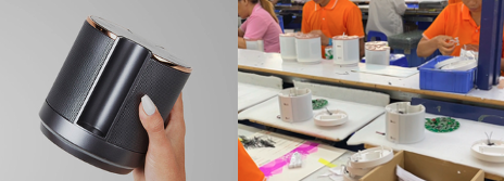 Prototype to manufacturing thumbnail showing product assembly and factory production line